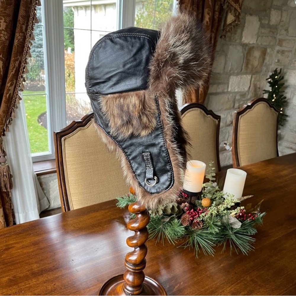 Harricana Fur and Leather Aviator Hat…Size M